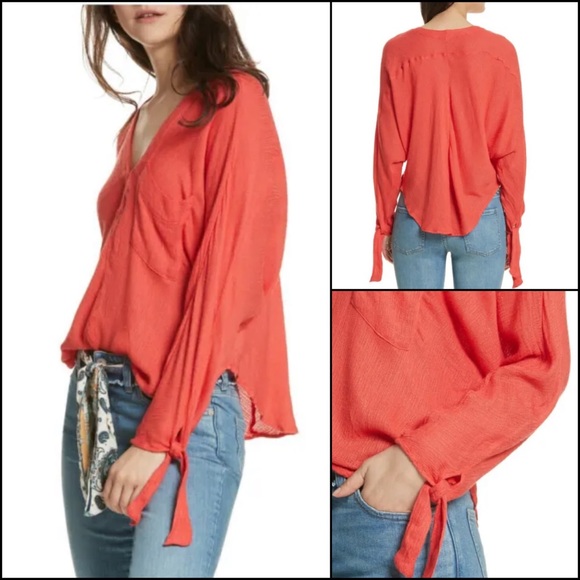Free People Gauzy Coral Pink Strawberry Dolman Sleeve Knit Blouse Top - Picture 1 of 13